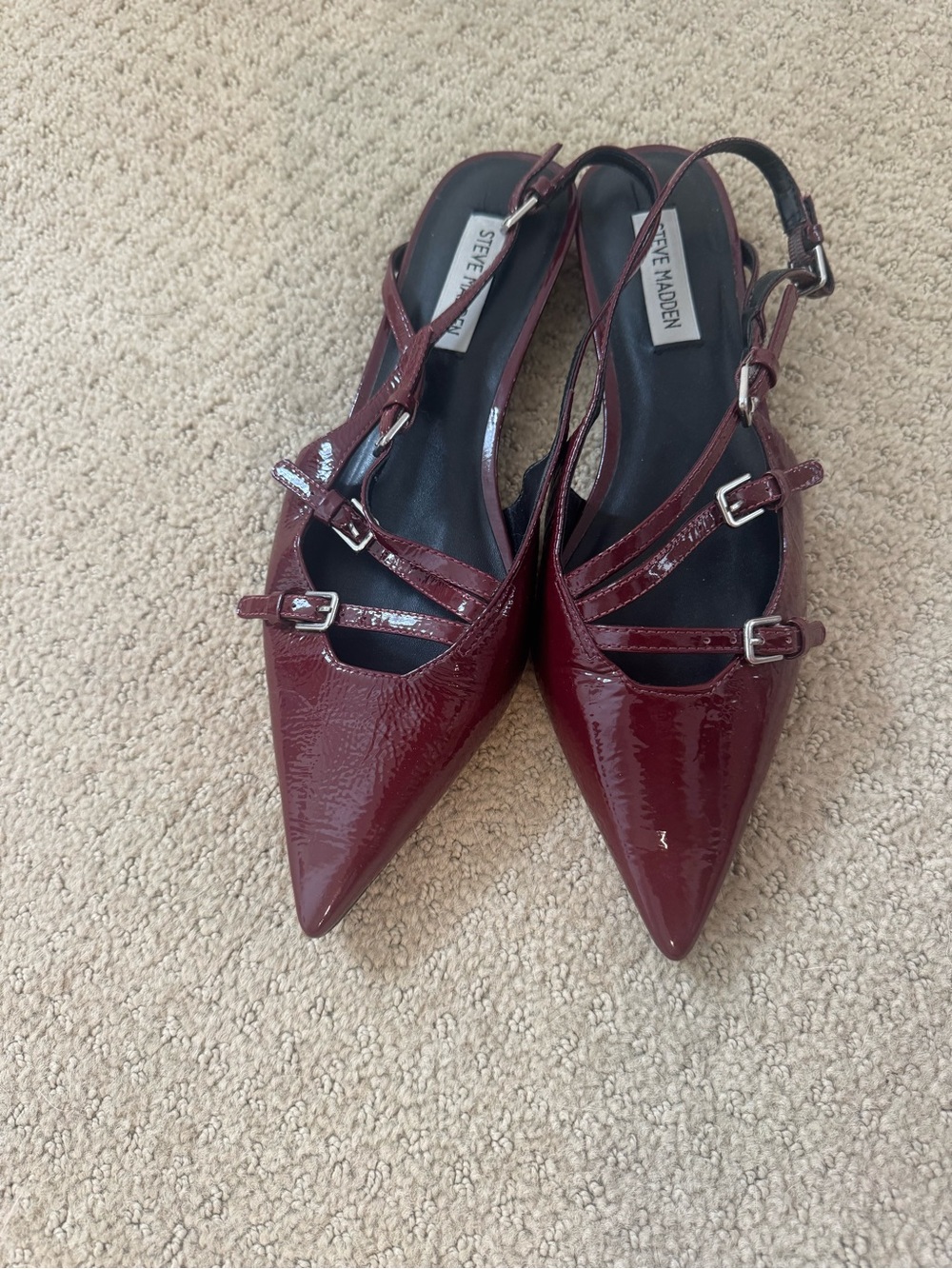 Steve Madden Burgundy Patent Pointed Slingback Mules